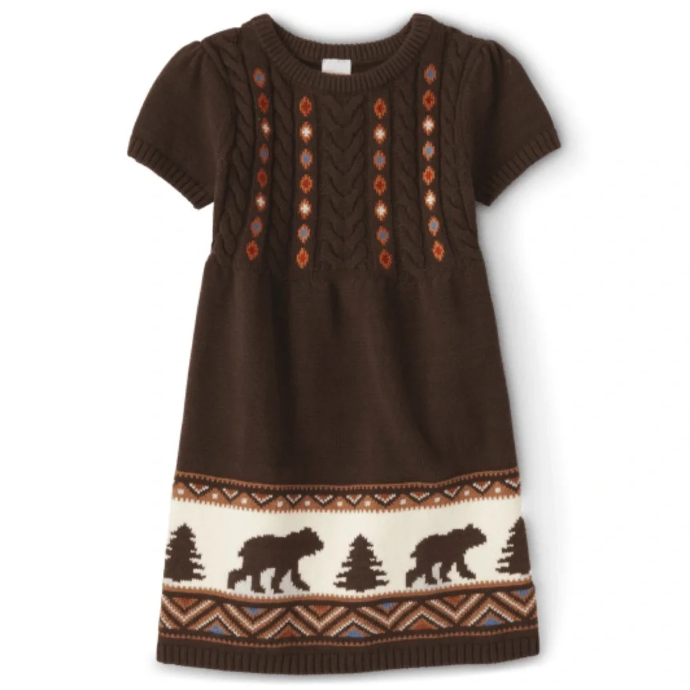 Gymboree Girls Intarsia Bear Sweater Dress - Montana Mountain - Brown